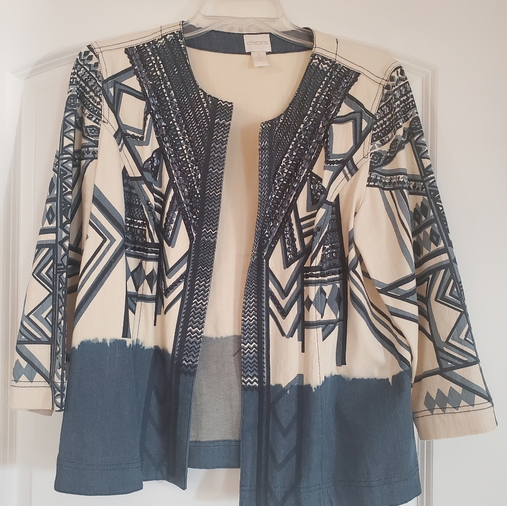 Southwestern Embellished Cream/Denim Blue Jacket
